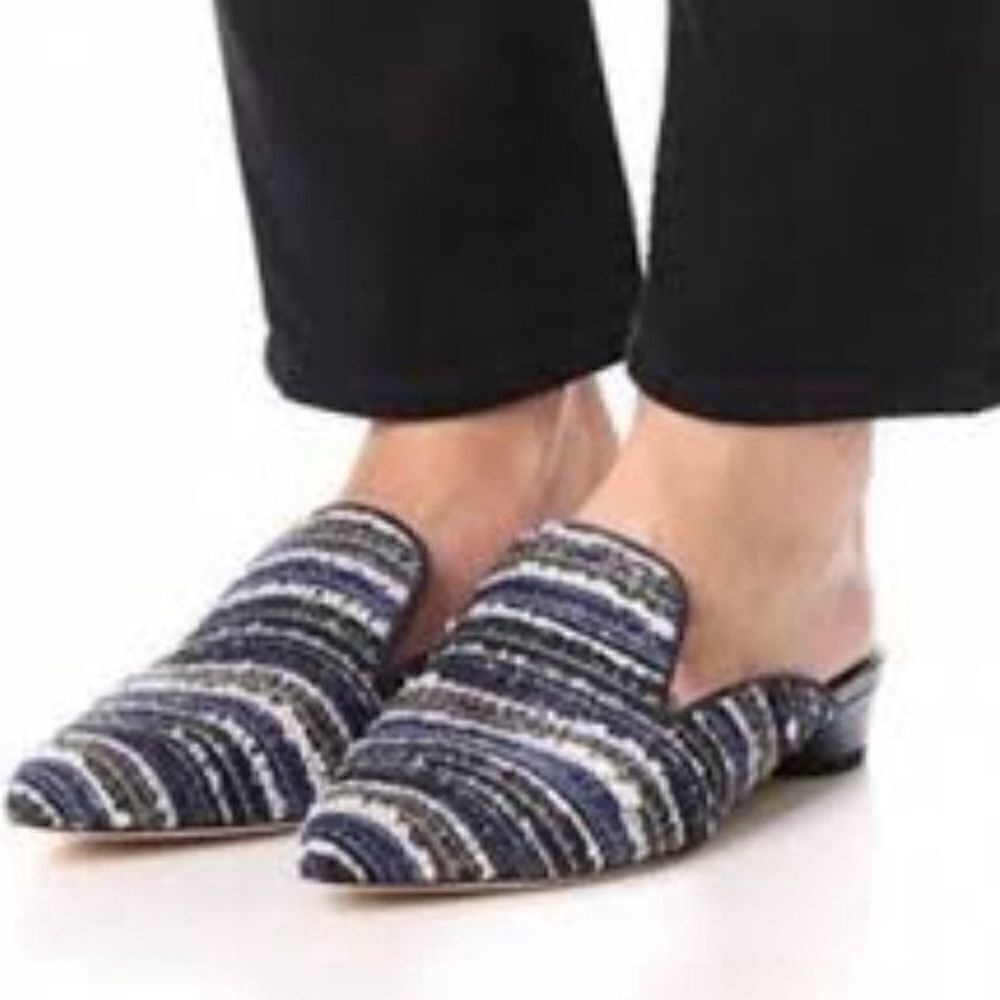 Sam Edelman Blue Striped Pointed-Toe Mule Sneakers | Size 8.5 | Chic Slip-On